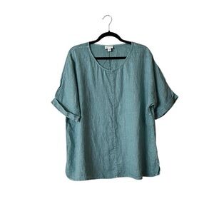 J. Jill Pure Jill aqua garment dyed linen dolman short sleeve top, M Tall
